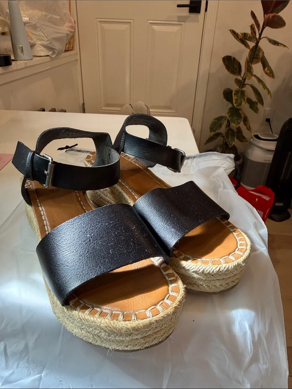 Women's Black Platform Espadrille Sandals with Ankle Strap